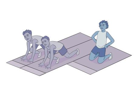 Graphic of three boys about to start running race, one boy's starting place is behind the others